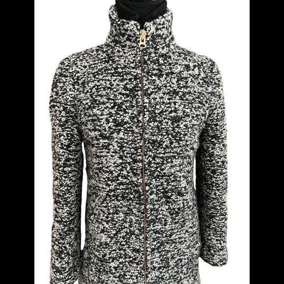 J Crew Lodge Coat, black/ ivory  boucle, Italian wool blend, size 0 P - Picture 6 of 14
